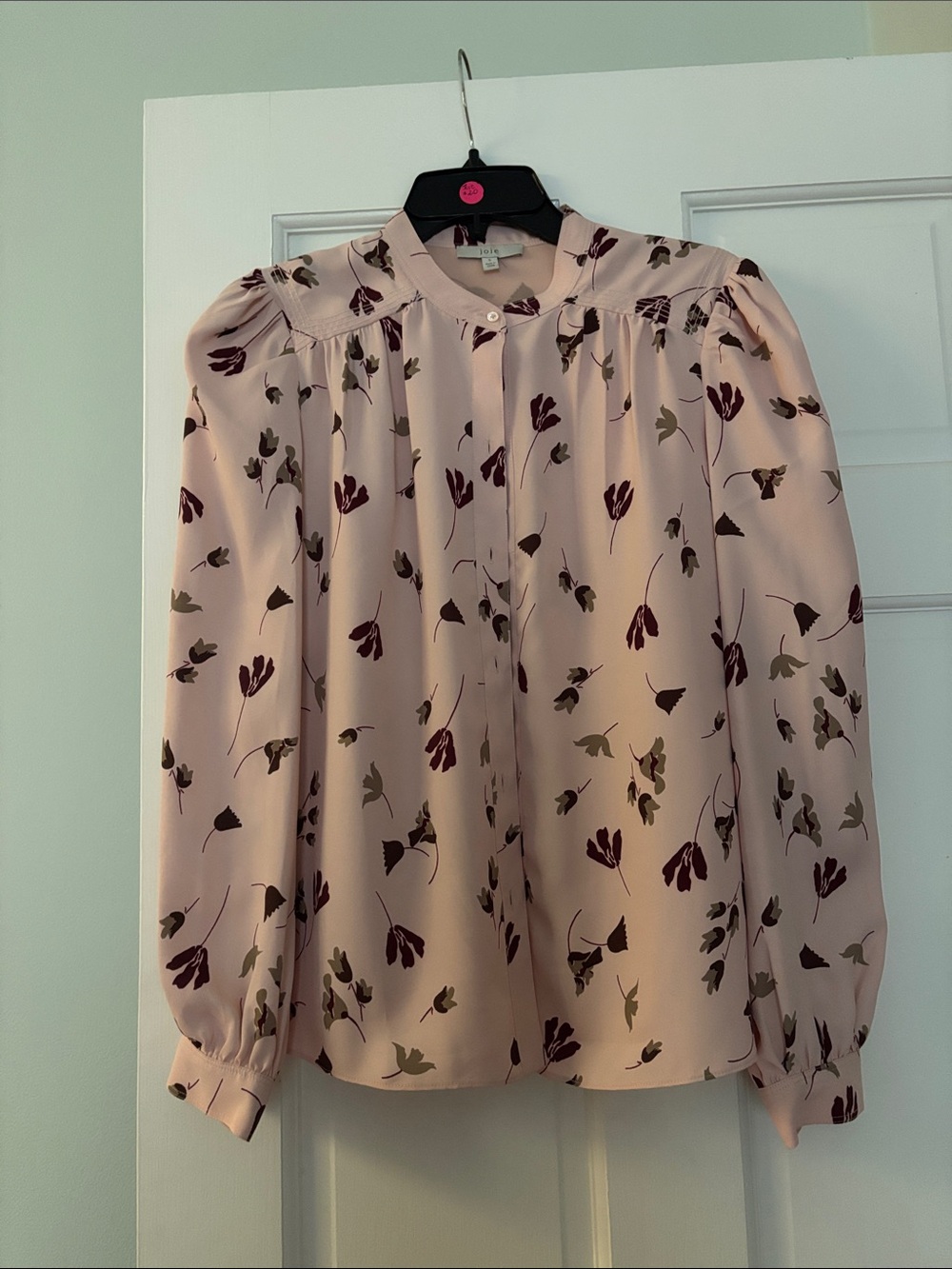 Joie Blush Pink Floral Mandarin-Collar Blouse